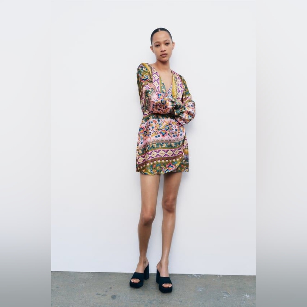 ZARA scarf print faux wrap dress